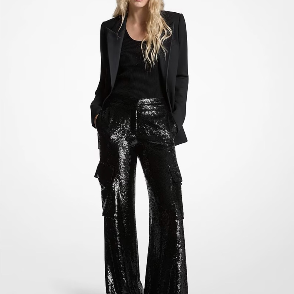 Michael Kors Black Sequin Wide-Leg Pants